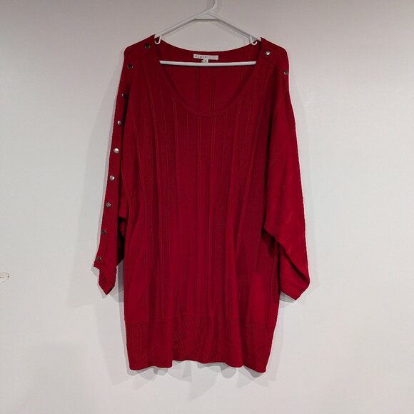 Cleo 3/4 Sleeve Batwing Striped Sweater Red Size XXL - Picture 1 of 6